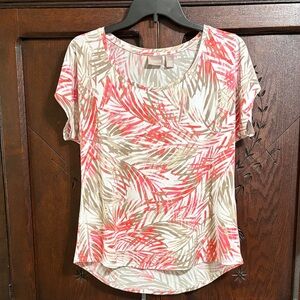 Chico's Red and Tan Leaf Print Top
